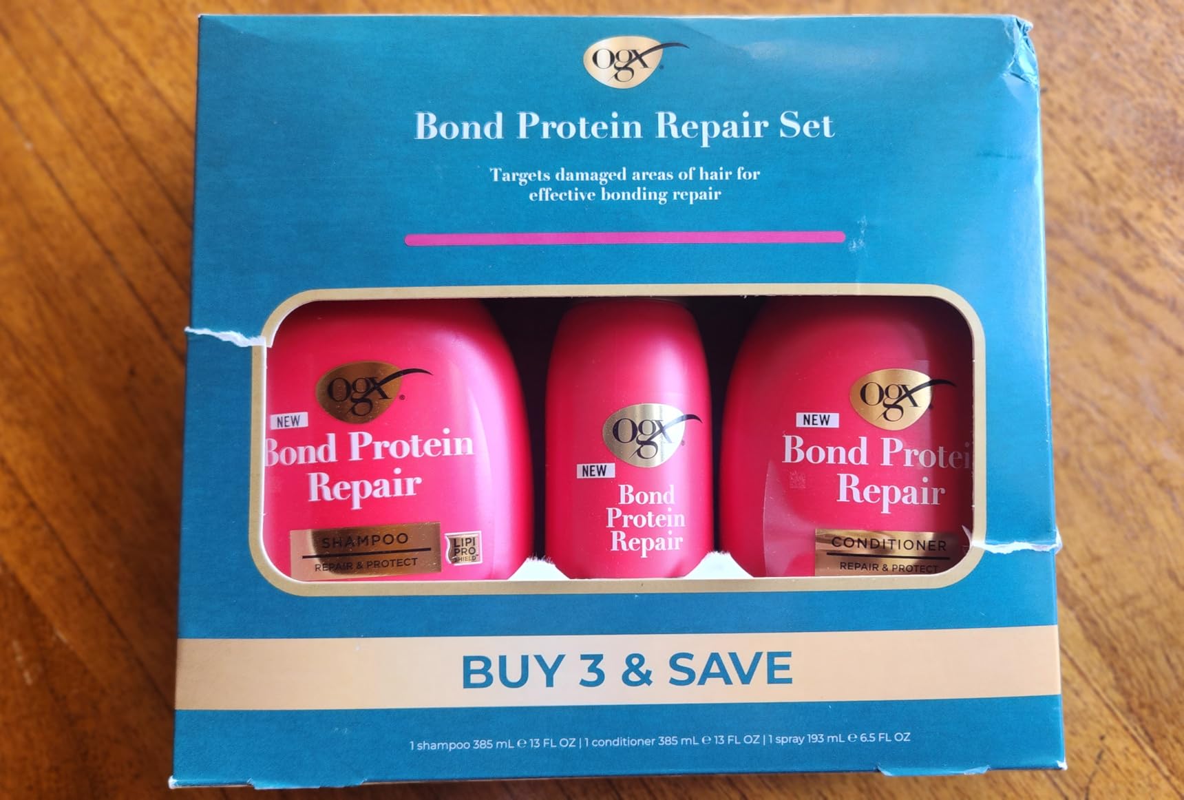 OGX Repair & Protect Bond Protein Repair Haircare Set, Lightweight Shampoo & Conditioner for Damaged Hair, 450°F Heat Protect Spray for weightless damage protection, 3 Items customer photo 1