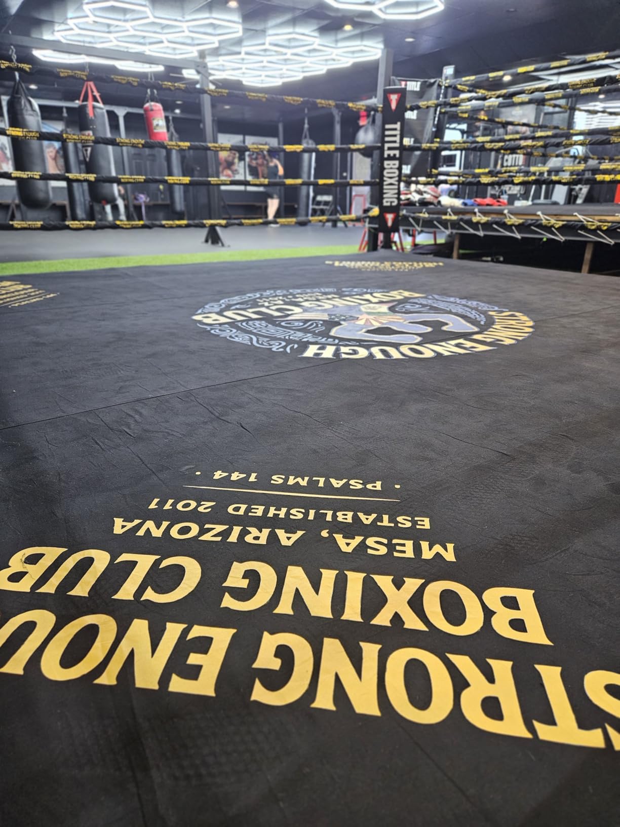 Custom Boxing Ring Canvas Cover – Heavy-Duty Non-Slip Fabric with Grommets, Reinforced Edges, and Hook-and-Loop Fasteners – Logo Printed for Training & Competition customer photo 1