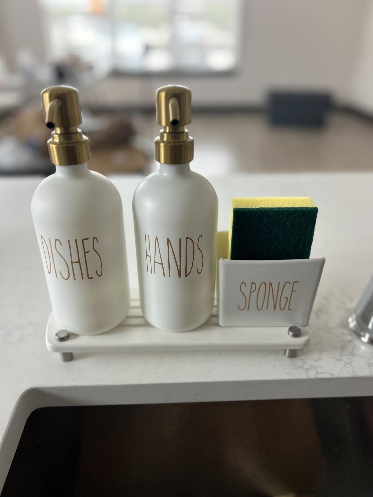 Cisily Kitchen Soap Dispenser Set Comes with Ceramics Sponge Holder, Gold Pumps, and Instant Dry Tray, Hand and Dish Soap Dispenser Set, Kitchen Decor and Accessories for Countertop Organizer customer photo 1