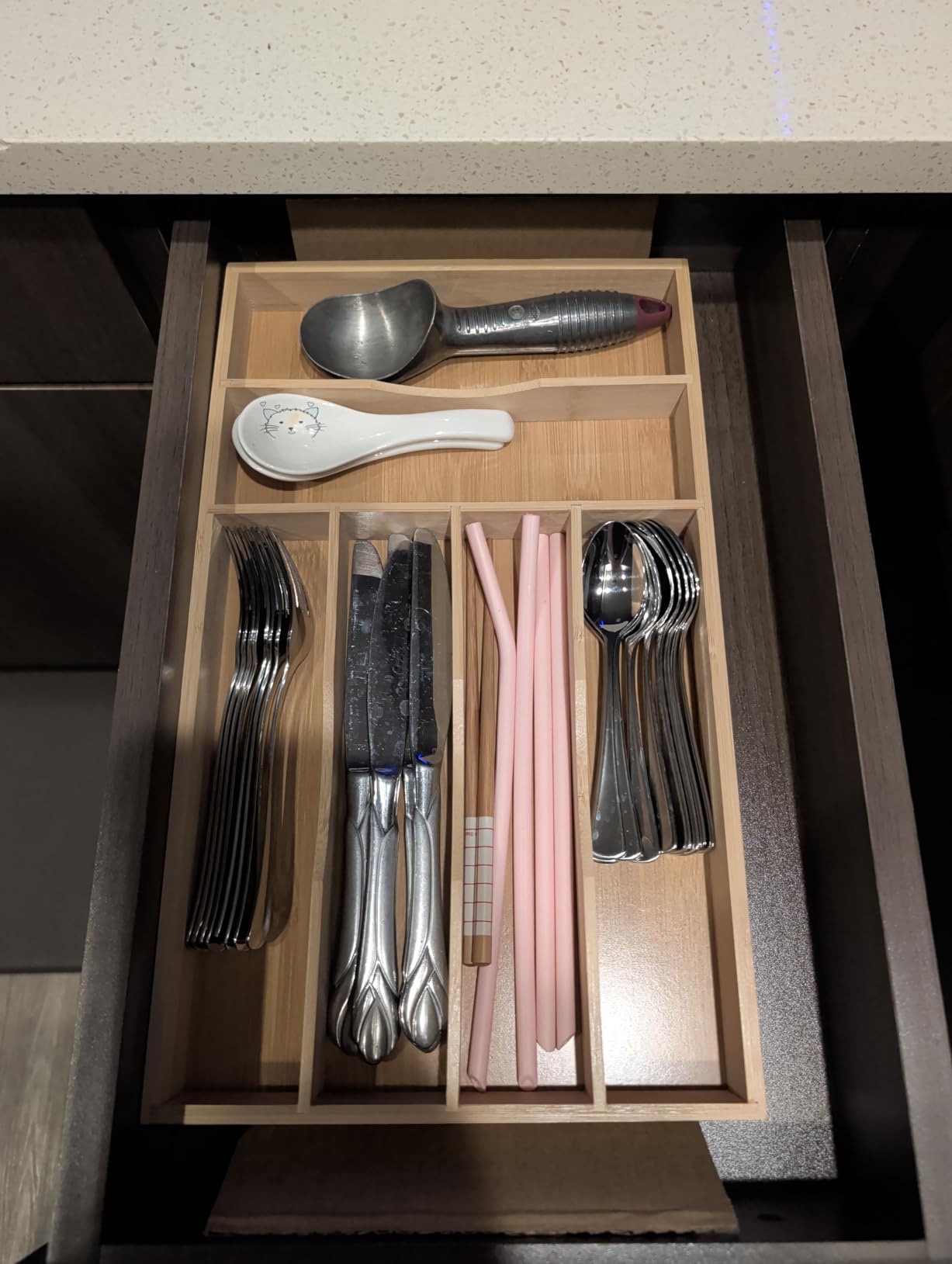 Small Silverware Organizer, Bamboo Kitchen Drawer Cutlery Organizer, Utensil Holder, Flatware Organizer Tray (6.7