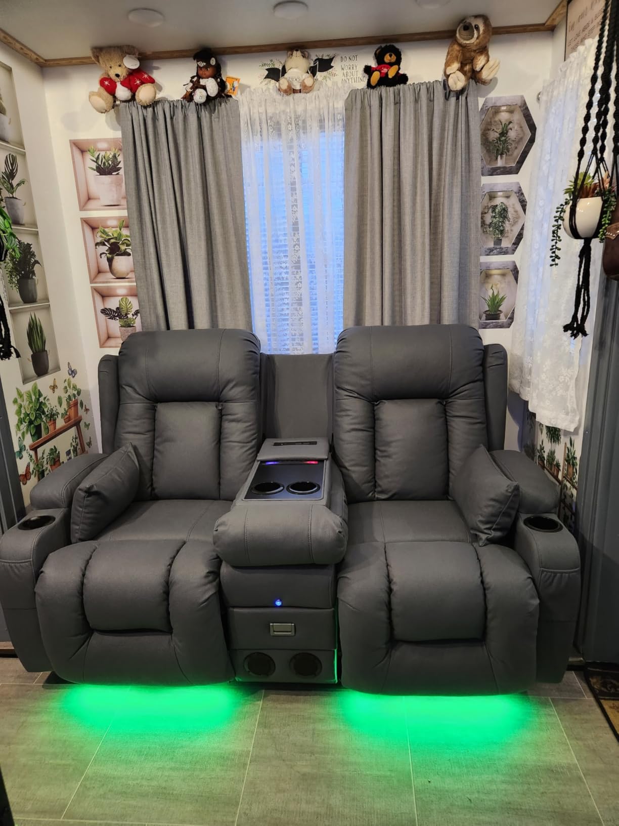 TUNYI Power Loveseat Recliner Sofa with Massage & Heat (Brown, 90