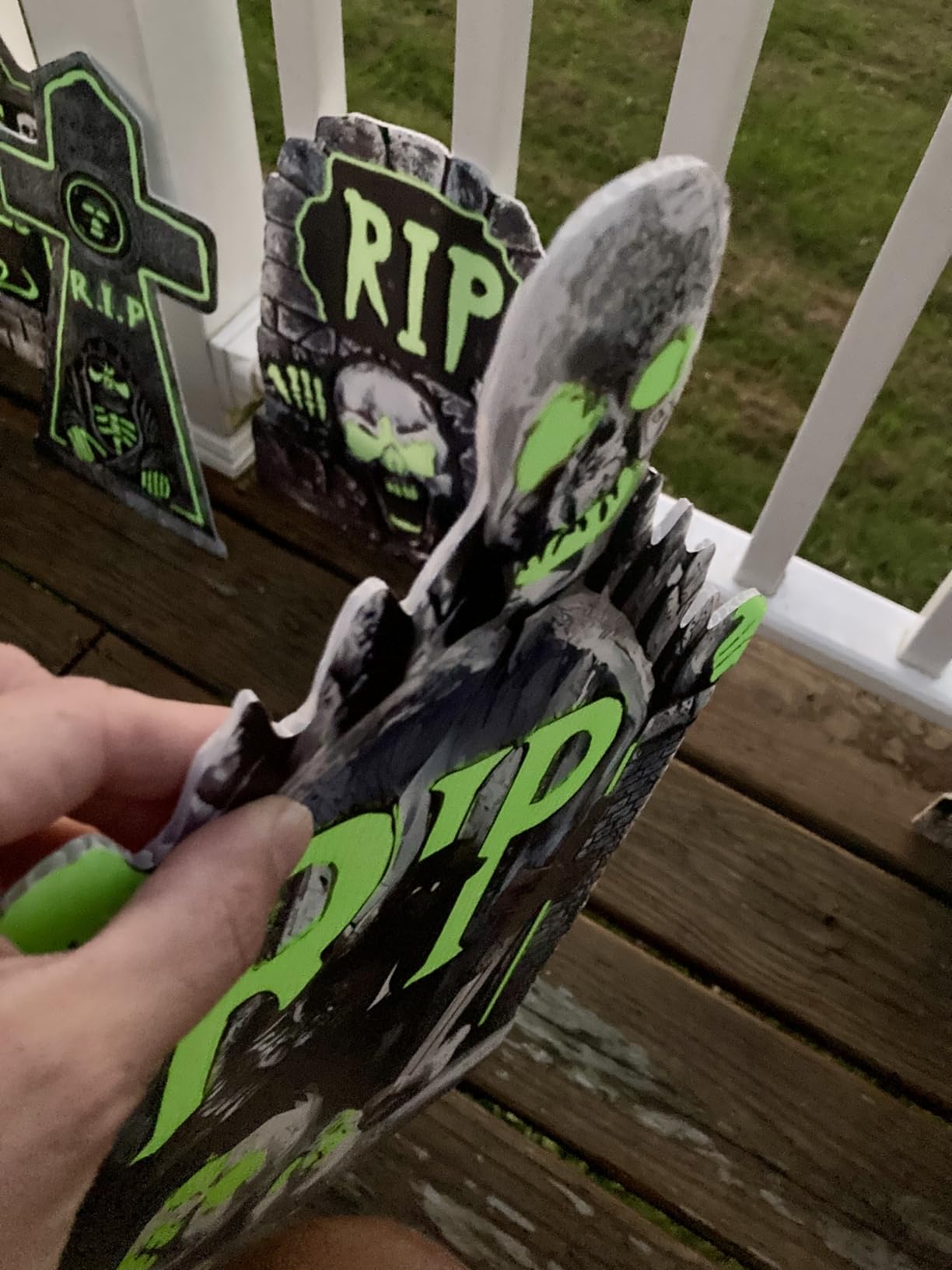 Halloween Decorations Outdoor Tombstone Yard Sign with Stakes 6PCS Glow in the Dark Waterproof Graveyard Tombstones Scary Zombie Theme Halloween Outdoor Decor for Family Home Front Yard Lawn Garden customer photo 1