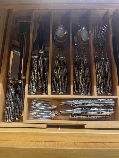 TIOPGHAD Expandable Bamboo Silverware Organizer with Knife Block, Brown customer photo 2