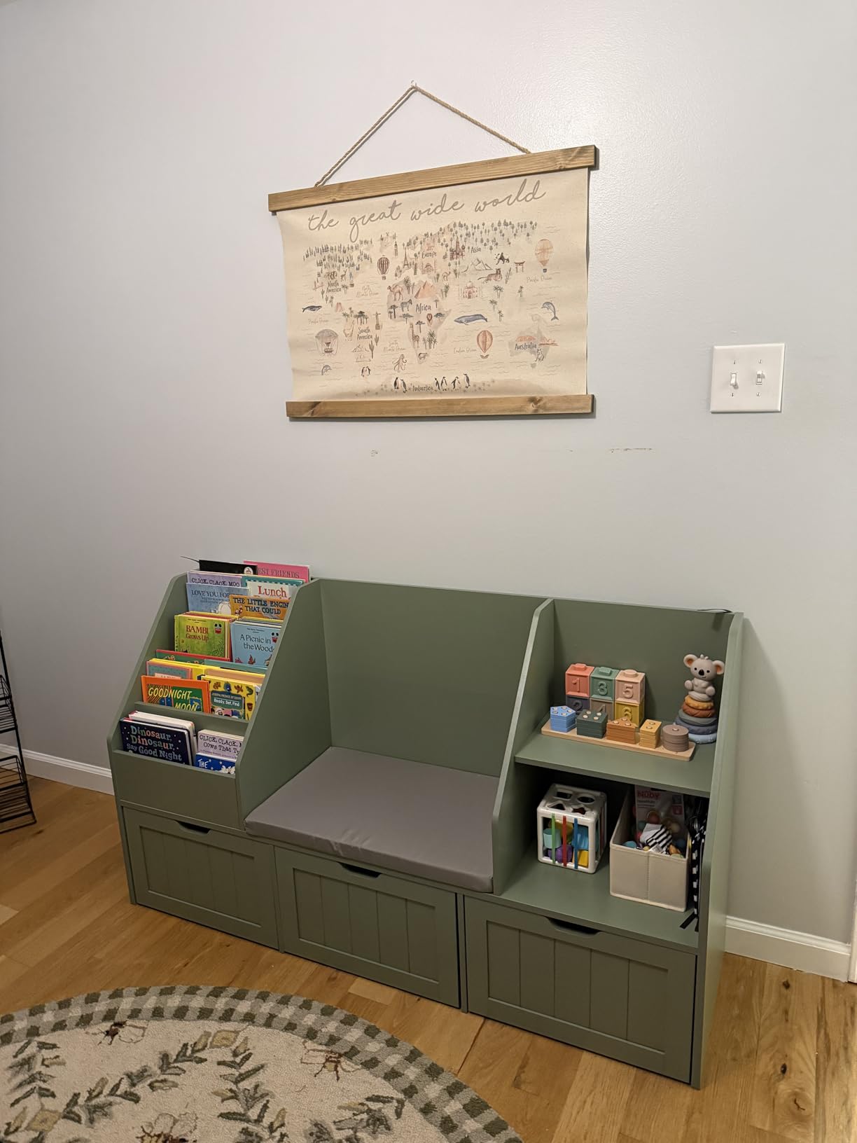 FOTOSOK Kids Bookshelf with Reading Nook, Toy Storage with Seat Cushion customer photo 1