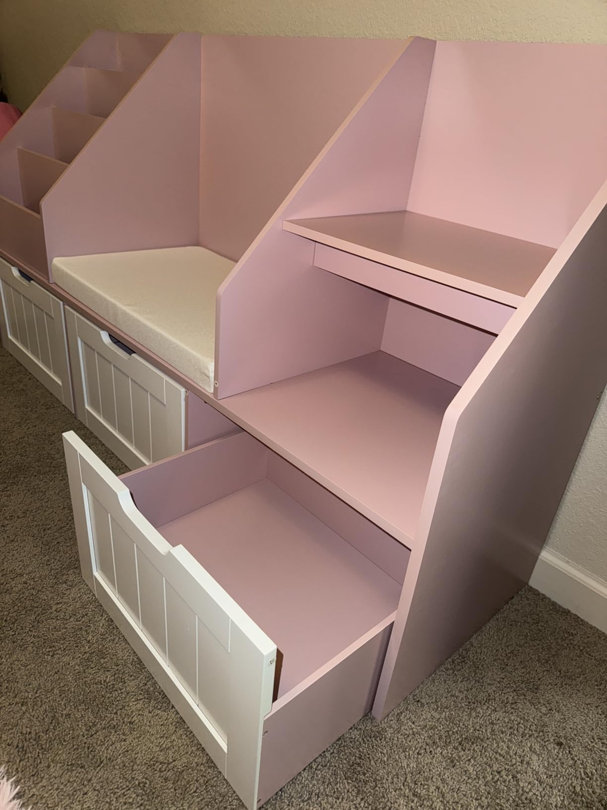 FOTOSOK Kids Bookshelf with Reading Nook, Toy Storage with Seat Cushion customer photo 2