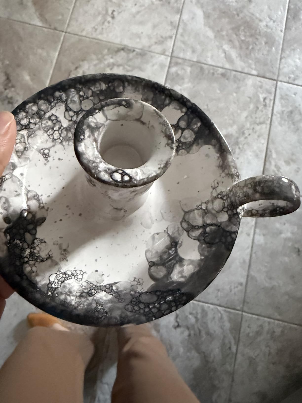 Candlestick Holder, Vintage Ceramic Candle Holder for Taper Candles, Spell Candles, and Incense, Farmhouse Candlelight Stand with Handle for Home, Dining Table, Halloween, Christmas Decor customer photo 1