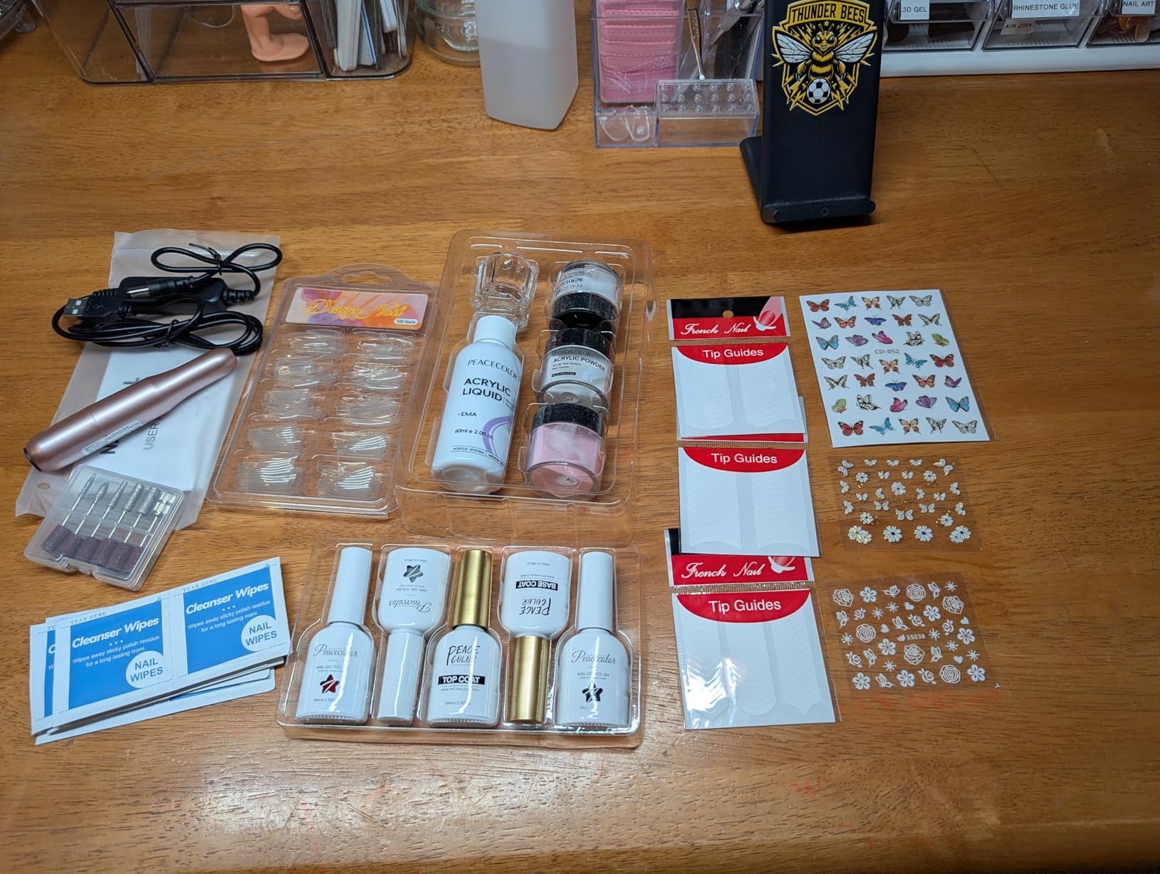 PEACECOLOR Acrylic Nail Kit for Beginners with Everything, Drill & Light | 11 Colors Acrylic Powder, 3Pcs Gel Polish, 24Pcs Glitter Powders, Rhinesones, Nail Art Extensions, Nails Kit Acrylics Set customer photo 2