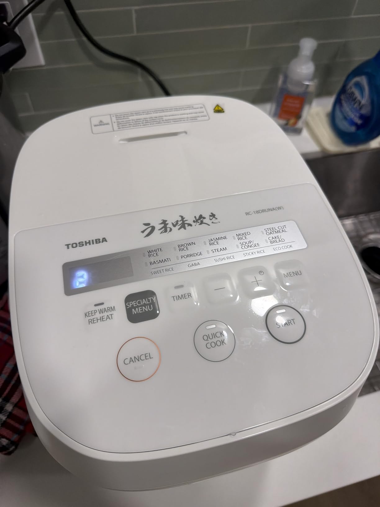 TOSHIBA OriginTaste Rice Cooker 10-Cup Uncooked, Fuzzy Logic, 15-in-1 Functions, Digital Display, Delay Timer, Keep Warm, Nonstick Inner Pot, White customer photo 2