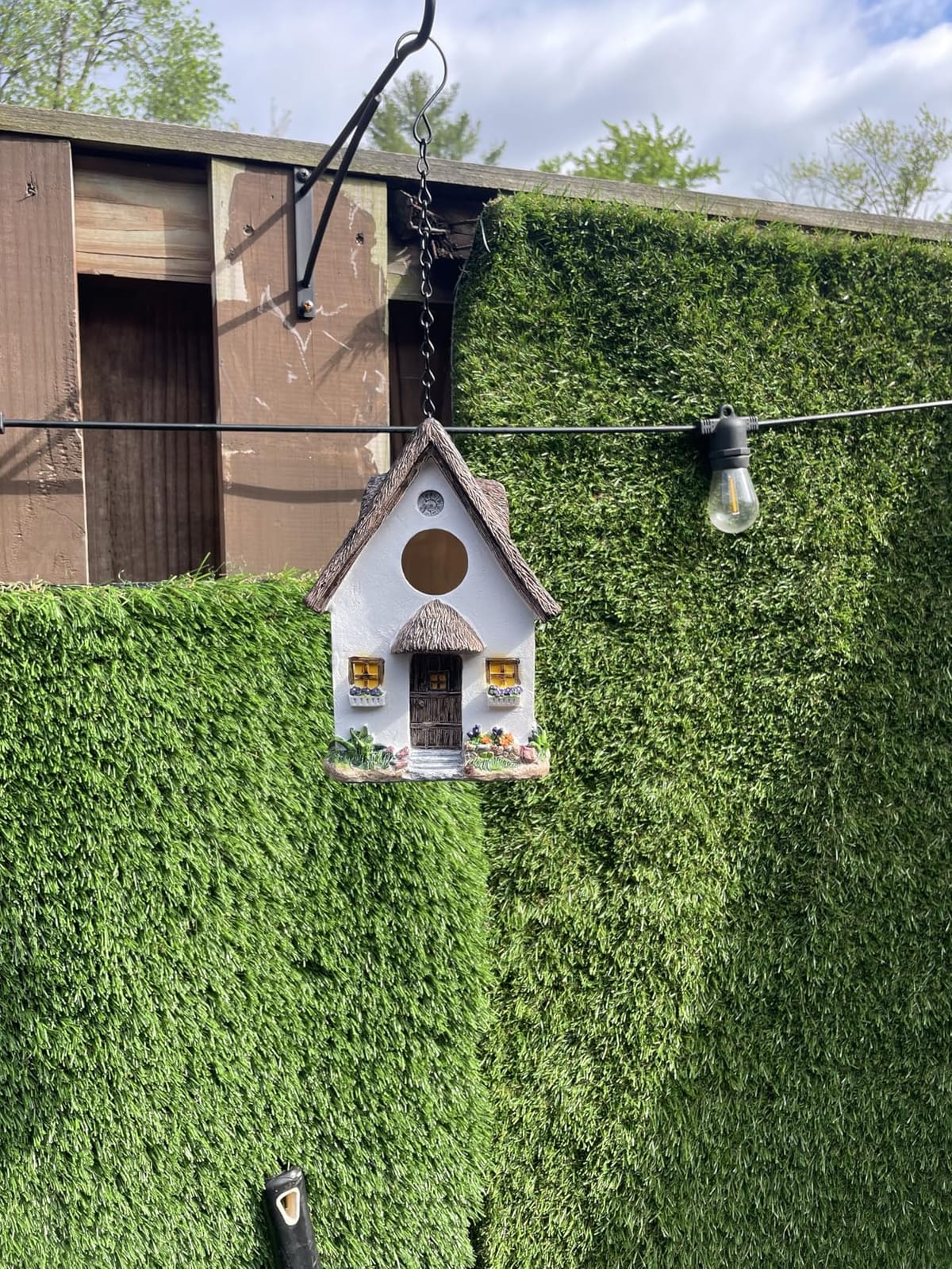 Bird Houses for Outside Real Wood-Look Resin Bird House with Hanging Chain - Waterproof & Durable Forest Birdhouses for Outdoors for Bluebird Finches Cardinals Bird Nesting Garden, Patio, Yard customer photo 2