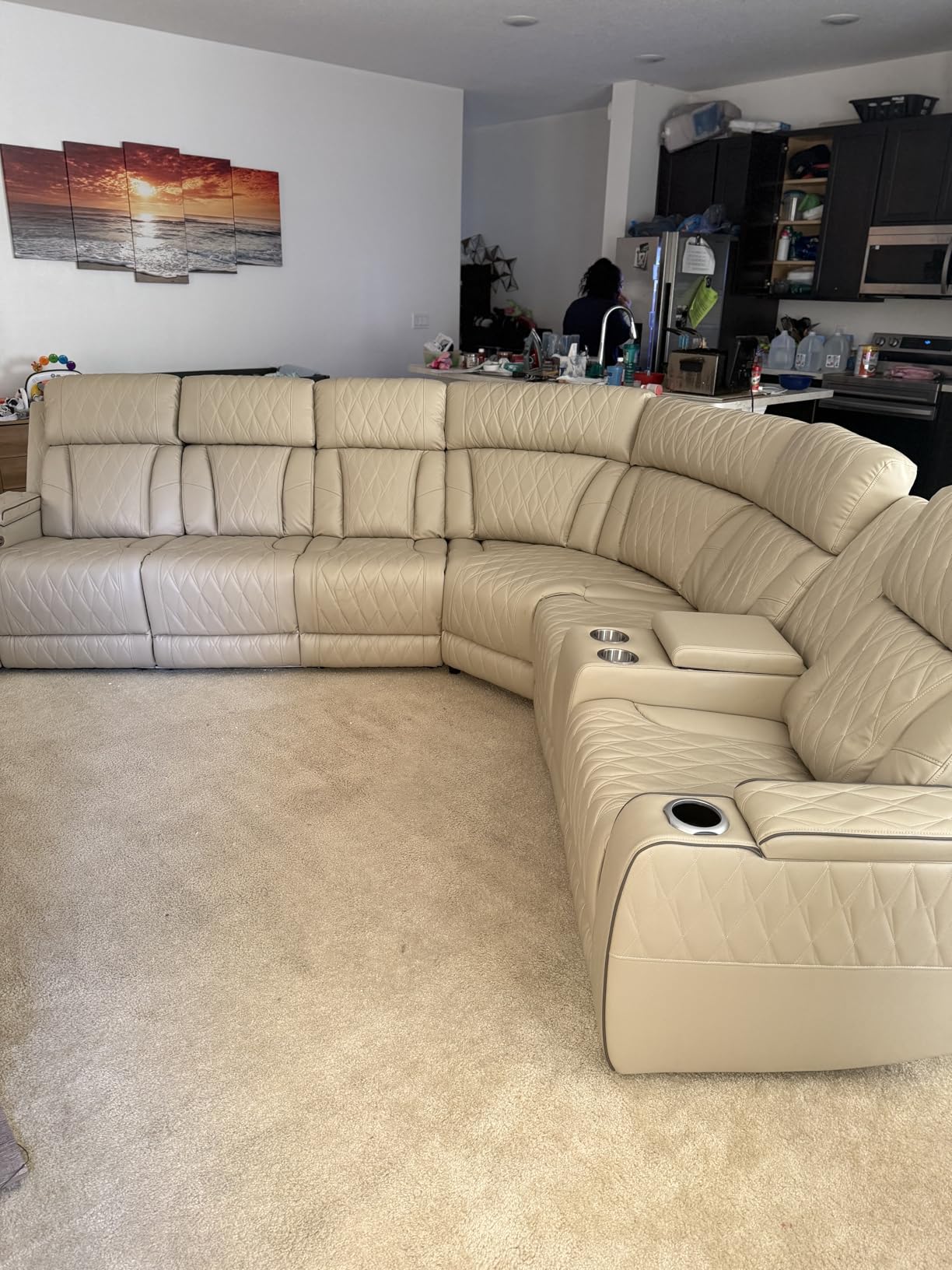 Power Recliner Sofa Sectional Sofa with LED Light for Living Room, Air Leather Reclining Corner Sectional Sofa Set, Cup Holder, Storage Console for Home Theater Seating (Black, Sectional) customer photo 1
