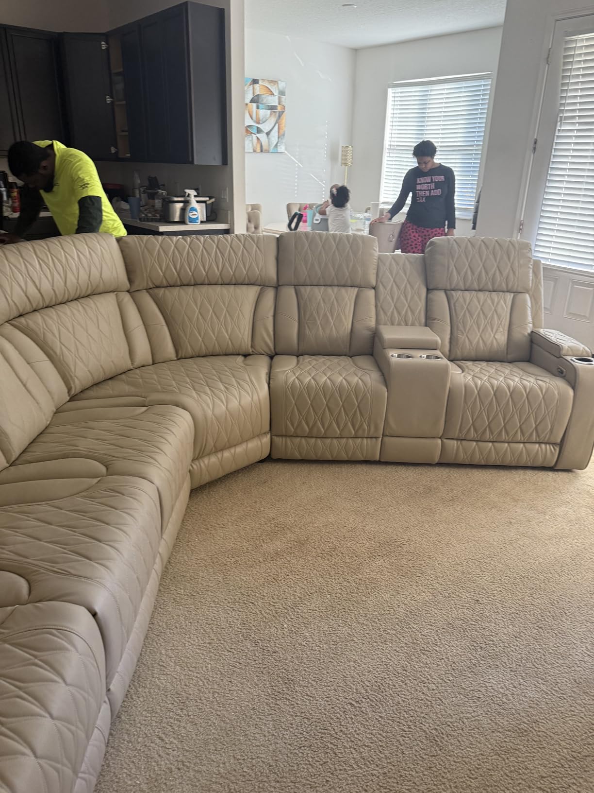 Power Recliner Sofa Sectional Sofa with LED Light for Living Room, Air Leather Reclining Corner Sectional Sofa Set, Cup Holder, Storage Console for Home Theater Seating (Black, Sectional) customer photo 2