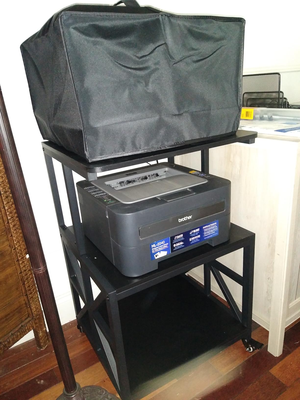 GreenForest Printer Stand with Lockable Wheels, Heavy Duty Printer Table | 3-Tier Storage Shelf, Fit 2-3 Printers/3d/Heat Press/Laser, Rolling Cart for Home Office, Small Spaces, 19.7