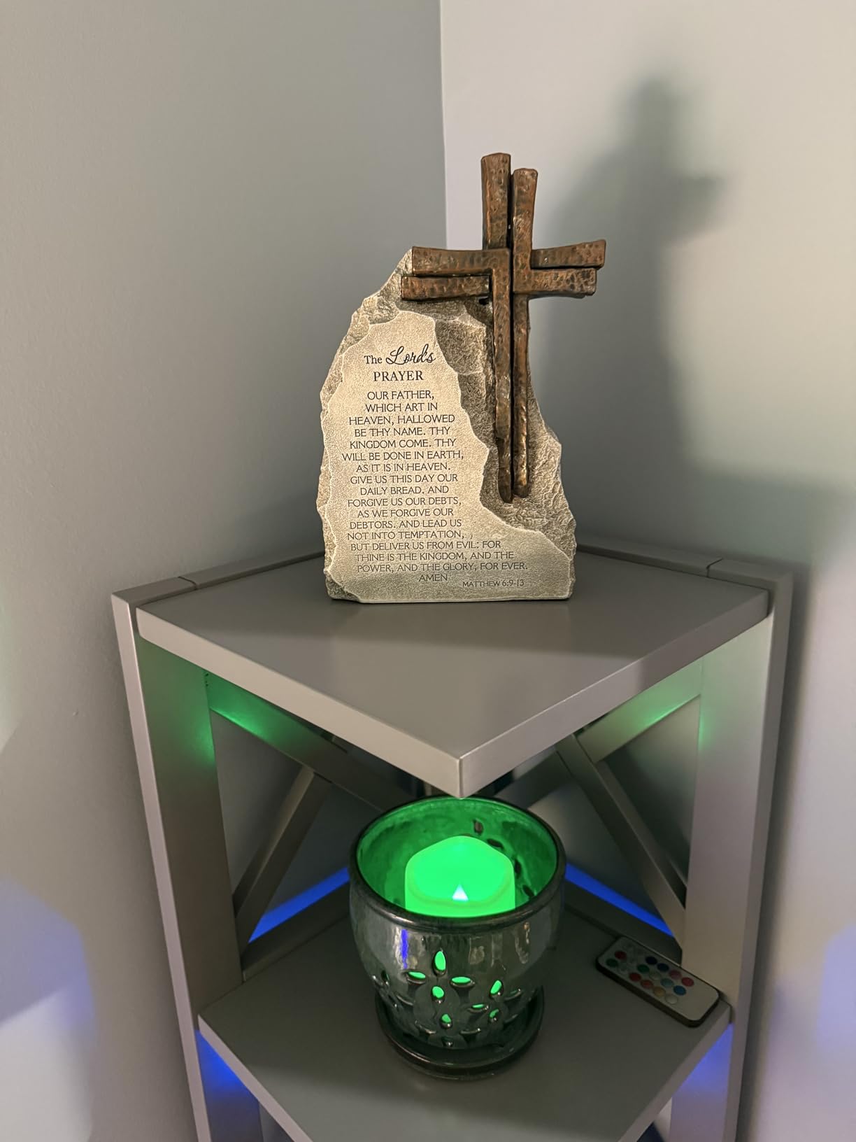 The Lord's Prayer Stone Decor with Bronze Color Cross, 9.4 inches, Religious Table Decoration for Home Office Traditional KJV Version customer photo 1