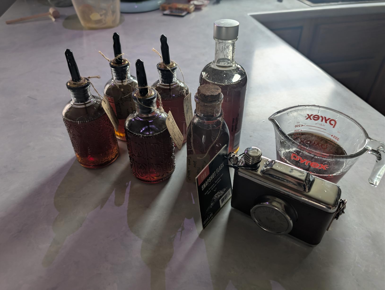 Simple Syrup Bottles Set of 4, Glass Coffee Syrup Dispenser Bottles 7 OZ With Metal Pour Spout, Labels and Stopper, Glass Syrup Dispenser for Maple Honey Syrup Oil and Sauces, LC004 (4 Pack) customer photo 1