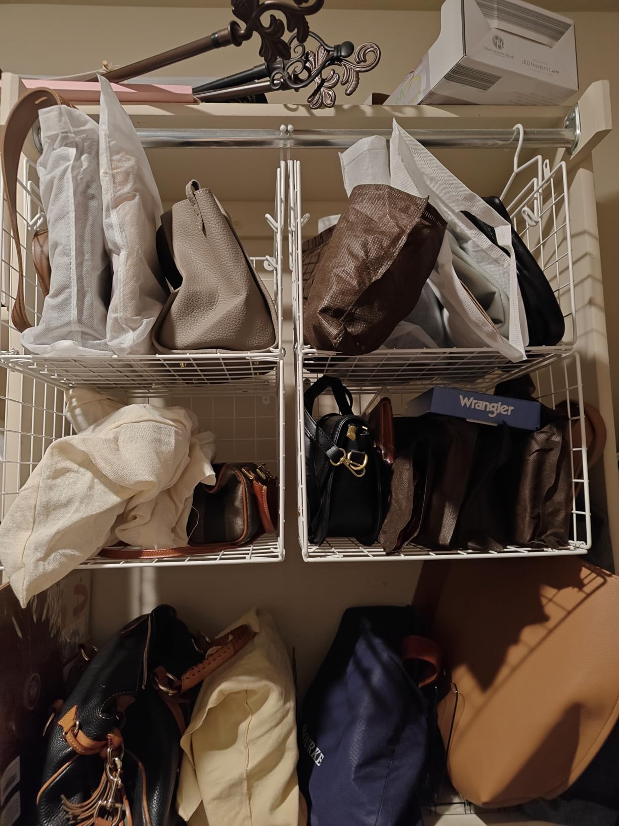 Hanging Closet Organizer, 4 Tier Metal Closet Organizers and Storage with 4 Hanging Hooks 4 S-Hooks for Wardrobe Laundry Room, Wire Storage Shelf for Clothes Sweaters Pants (White) customer photo 1