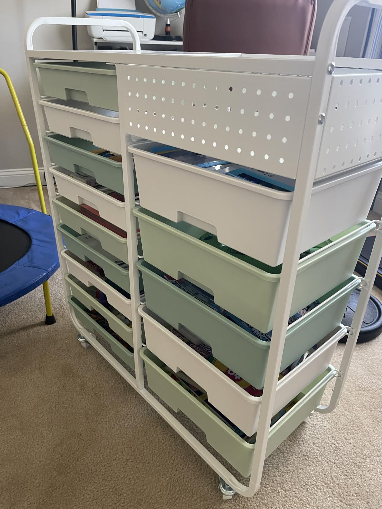 14 Drawer Rolling Storage Cart with Tabletop and Pegboard for Crafts Green customer photo 1