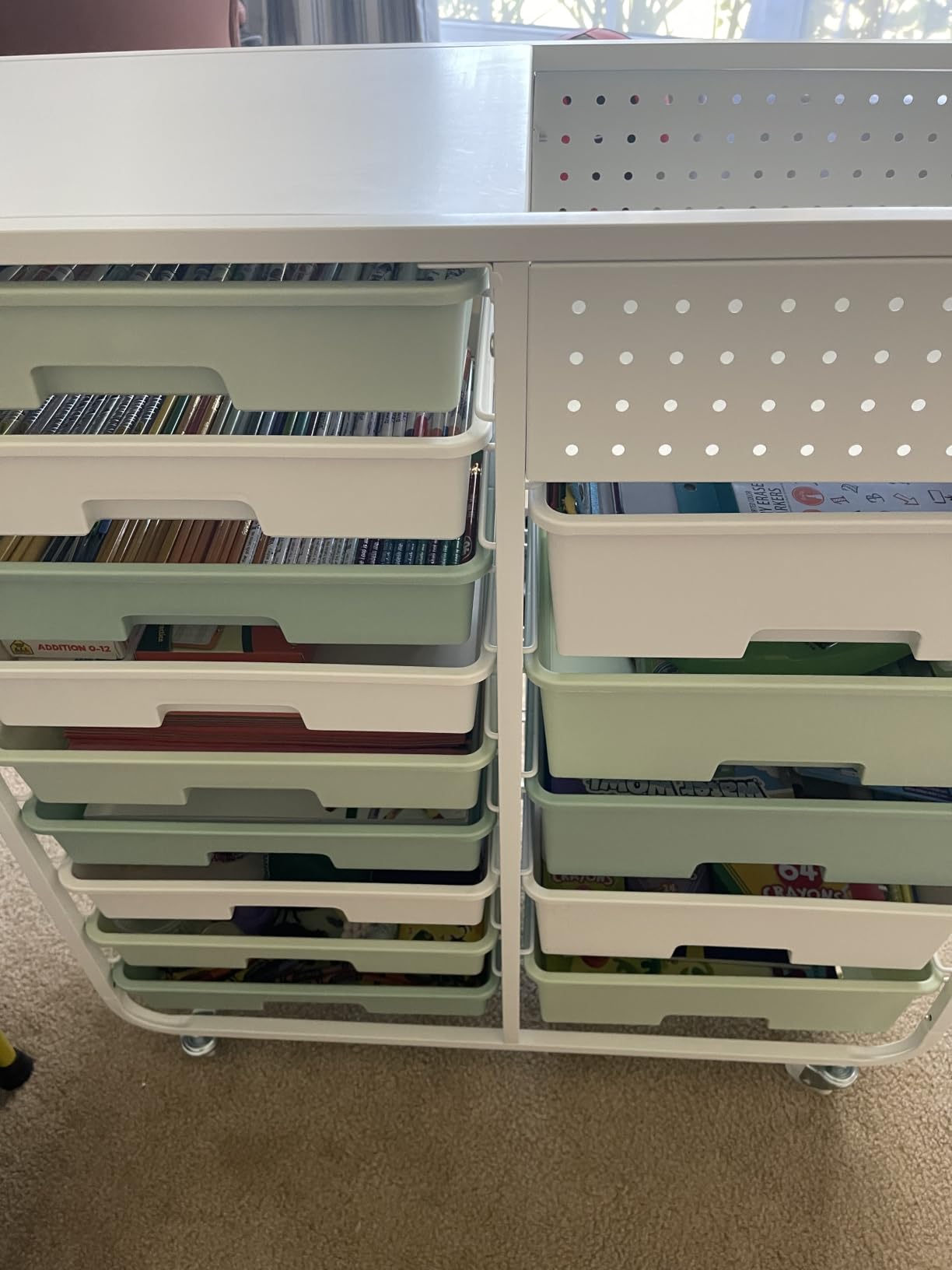 14 Drawer Rolling Storage Cart with Tabletop and Pegboard for Crafts Green customer photo 2