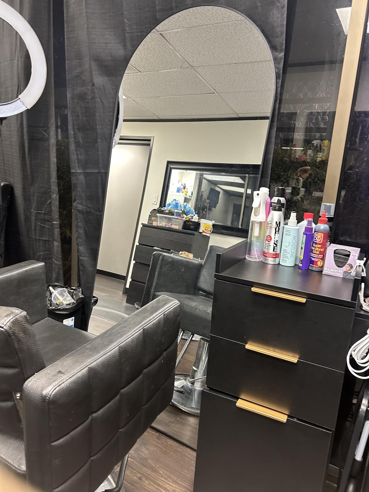 OmySalon Salon Trolley Cart, Hair Styling Station with 3 Drawers, 2 Open Shelf & Tool Holders, Mobile Barber Storage Cabinet Utility Trolley for Beauty Salon Spa, Black customer photo 2