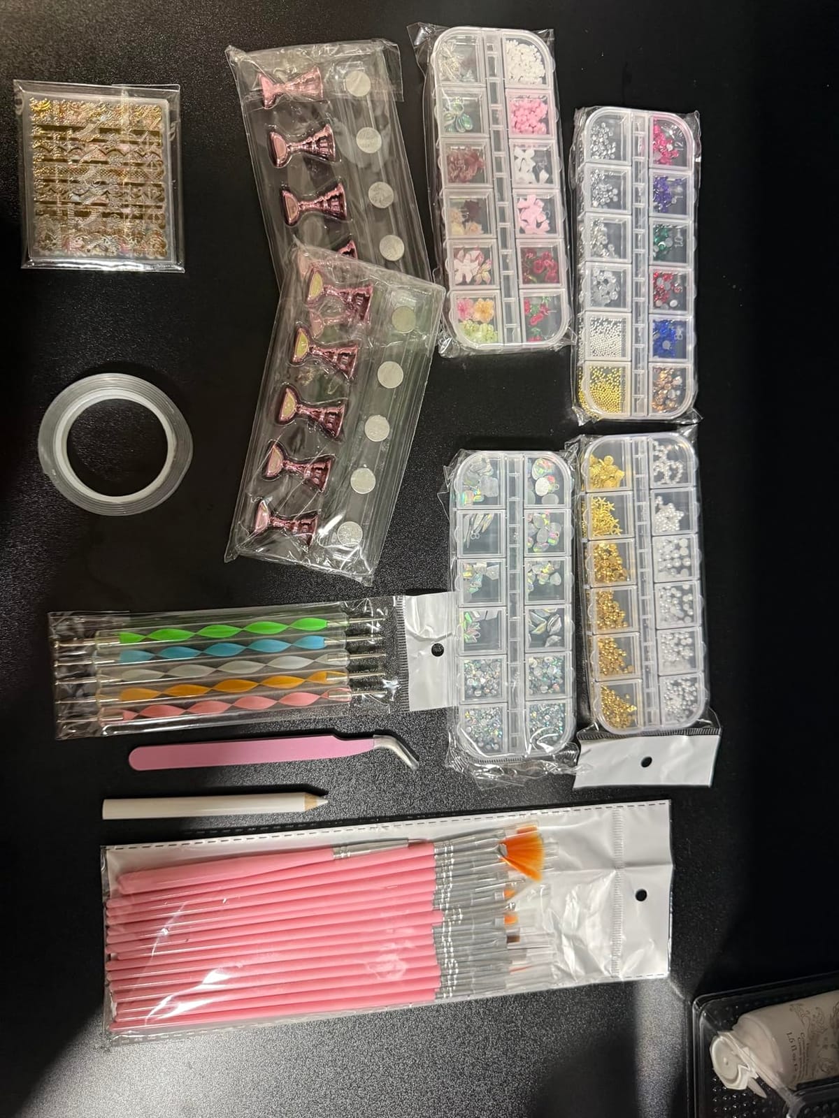 Teenitor 4 Boxes Nail Charms and Gems Set, Nail Rhinestones Nail Kit with Nail Art Brushes Nail Stand, Nail Gems Nail Design Tools with 15pcs Nail Stickers, Gold Nail Pearls for Women Nail Decorations customer photo 1