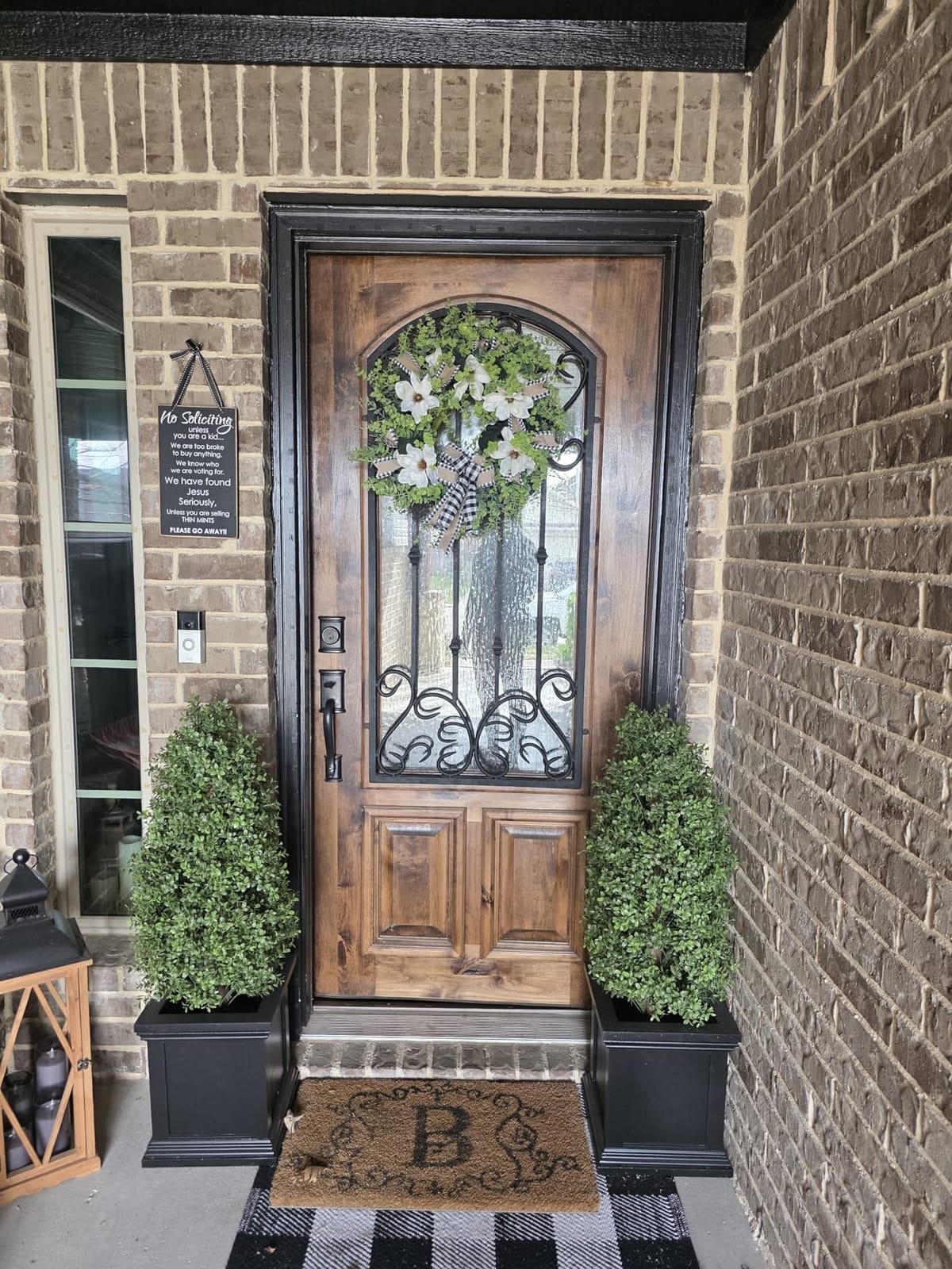 24 Inch Artificial Magnolia Wreath for Front Door – Farmhouse Boxwood Greenery Wreath with Buffalo Plaid Bow, Year-Round Rustic Home Wall Decor for Porch, Entryway, Living Room customer photo 2