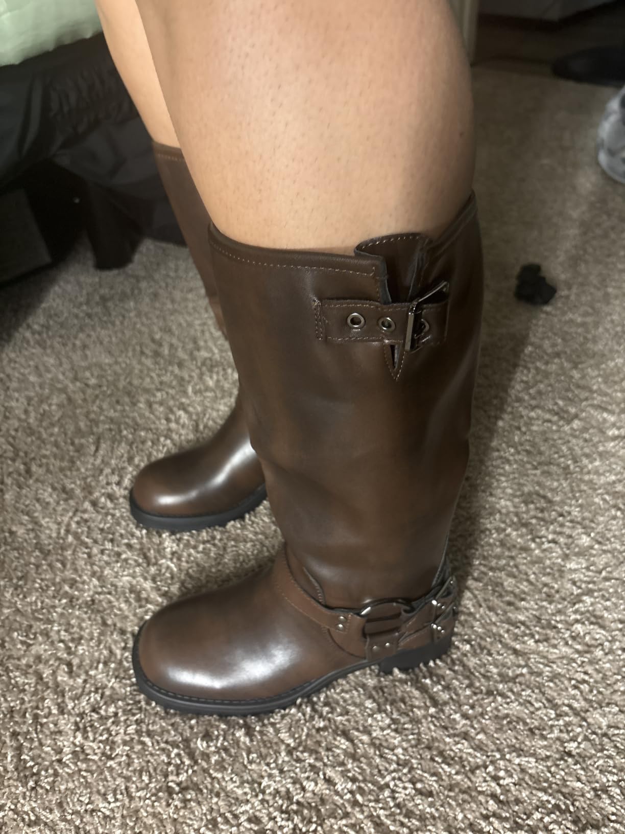 AMINUGAL Wide Calf Knee High Boots for Women Moto Buckle customer photo 1