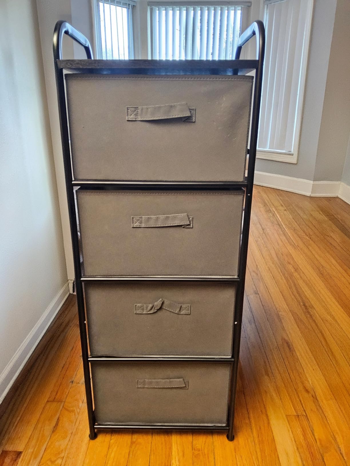 MAX Houser 4 Drawer Narrow Dresser Fabric Storage Tower Vertical Slim Storage Chest Organizer Nightstand Side/End Table Small Standing Organizer Removable Drawers Wood Top for Bedroom, Bathroom(Beige) customer photo 2