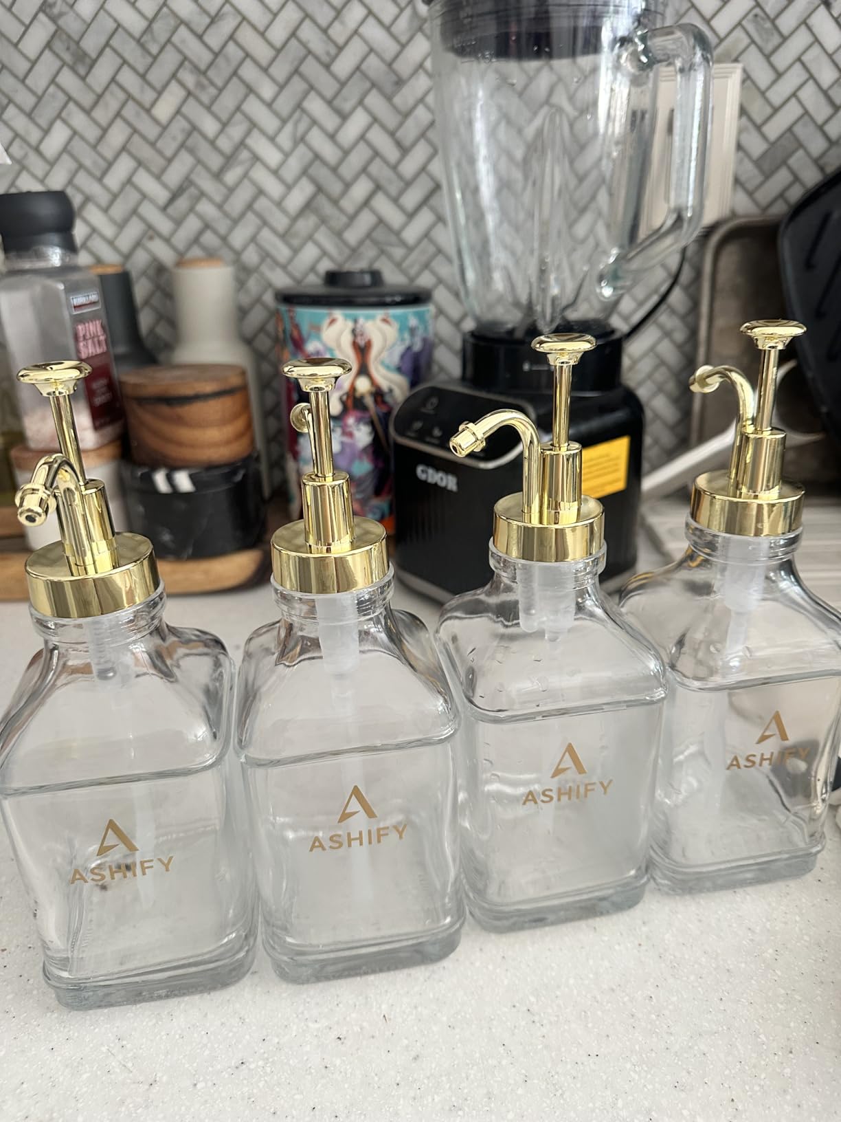 16.9 oz (500ml) Coffee Syrup Dispenser Set - Gold 304 SS Pump - Pack of 4 customer photo 1