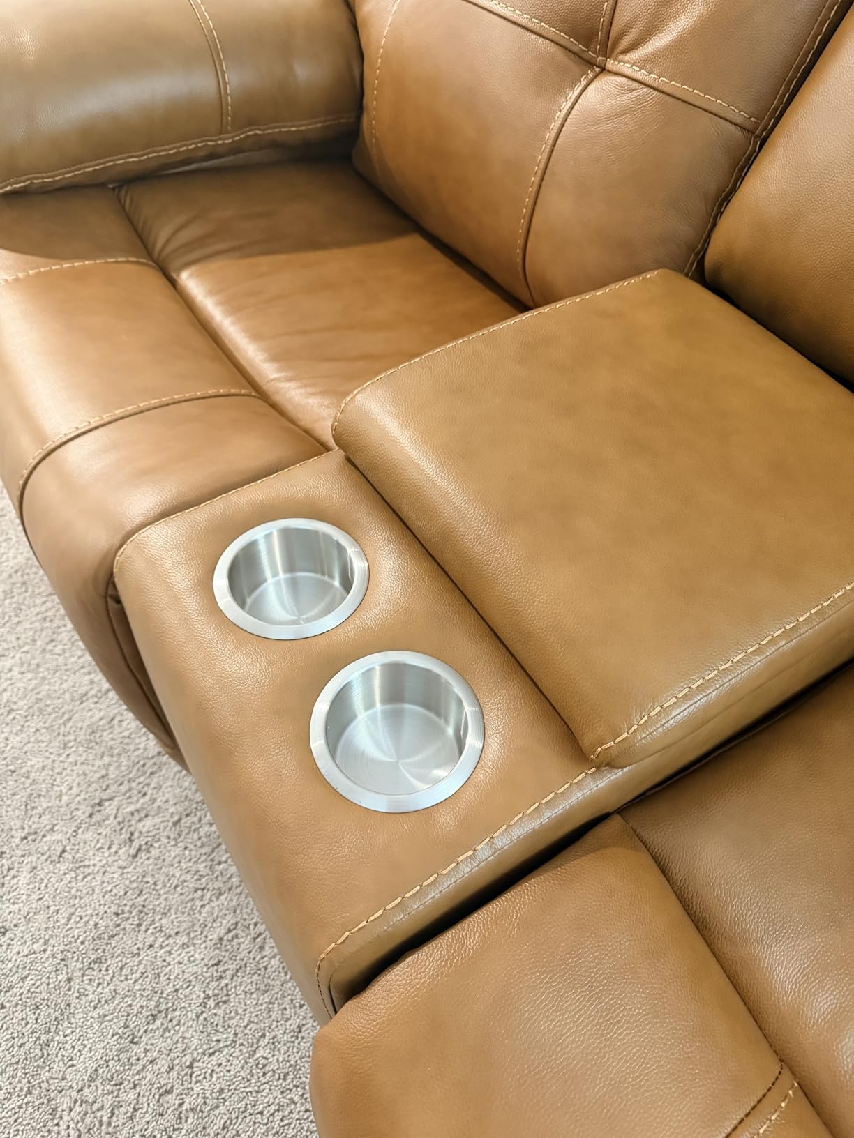 CANMOV Genuine Leather Power Recliner Sofa,3 Seater Reclining Sofa with Comfortable Arms and Back,Modern Electric Recliner Couch Set with Hidden Cup Holders,USB Port for Living Room,Brown customer photo 1
