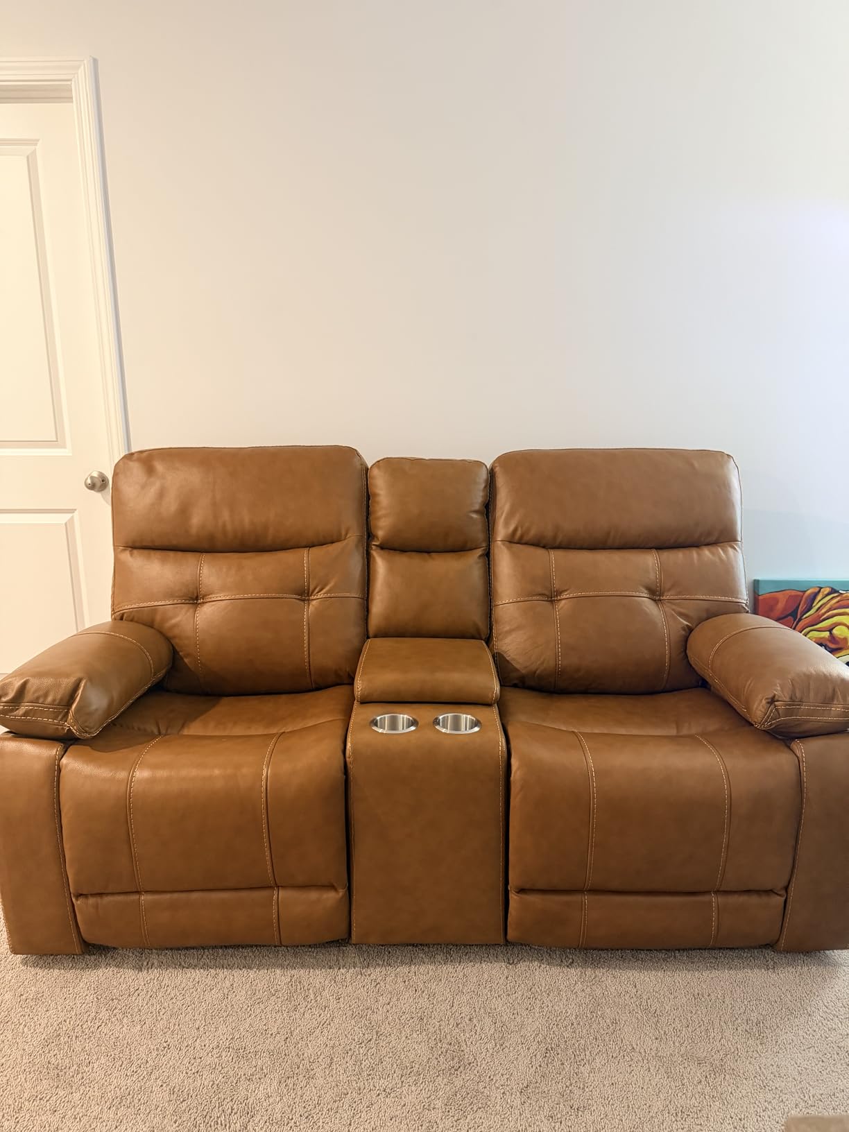 CANMOV Genuine Leather Power Recliner Sofa,3 Seater Reclining Sofa with Comfortable Arms and Back,Modern Electric Recliner Couch Set with Hidden Cup Holders,USB Port for Living Room,Brown customer photo 2