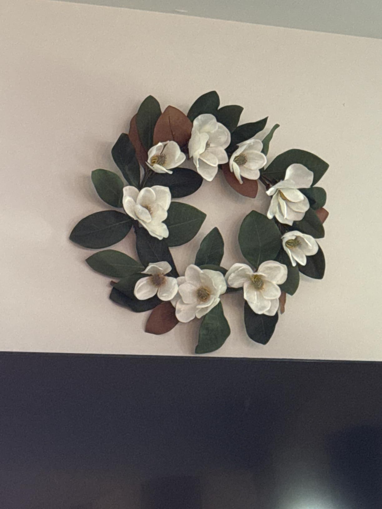 24 Inch Artificial Magnolia Wreath, Spring Summer Year-Round Decor, Faux Floral Wreaths for Front Door, Porch, Living Room, Bedroom, Wall customer photo 1