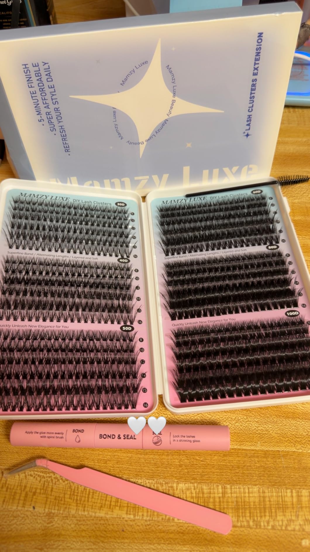 Lash Clusters Kit 708Pcs Individual Cluster Lash Extensions Kit 30D+40D+50D+60D+80D+100D Wispy Eyelash Clusters with Lash Bond and Seal and Tweezers 10-16mm 6 Styles Mix Lashes Clusters Kit customer photo 1
