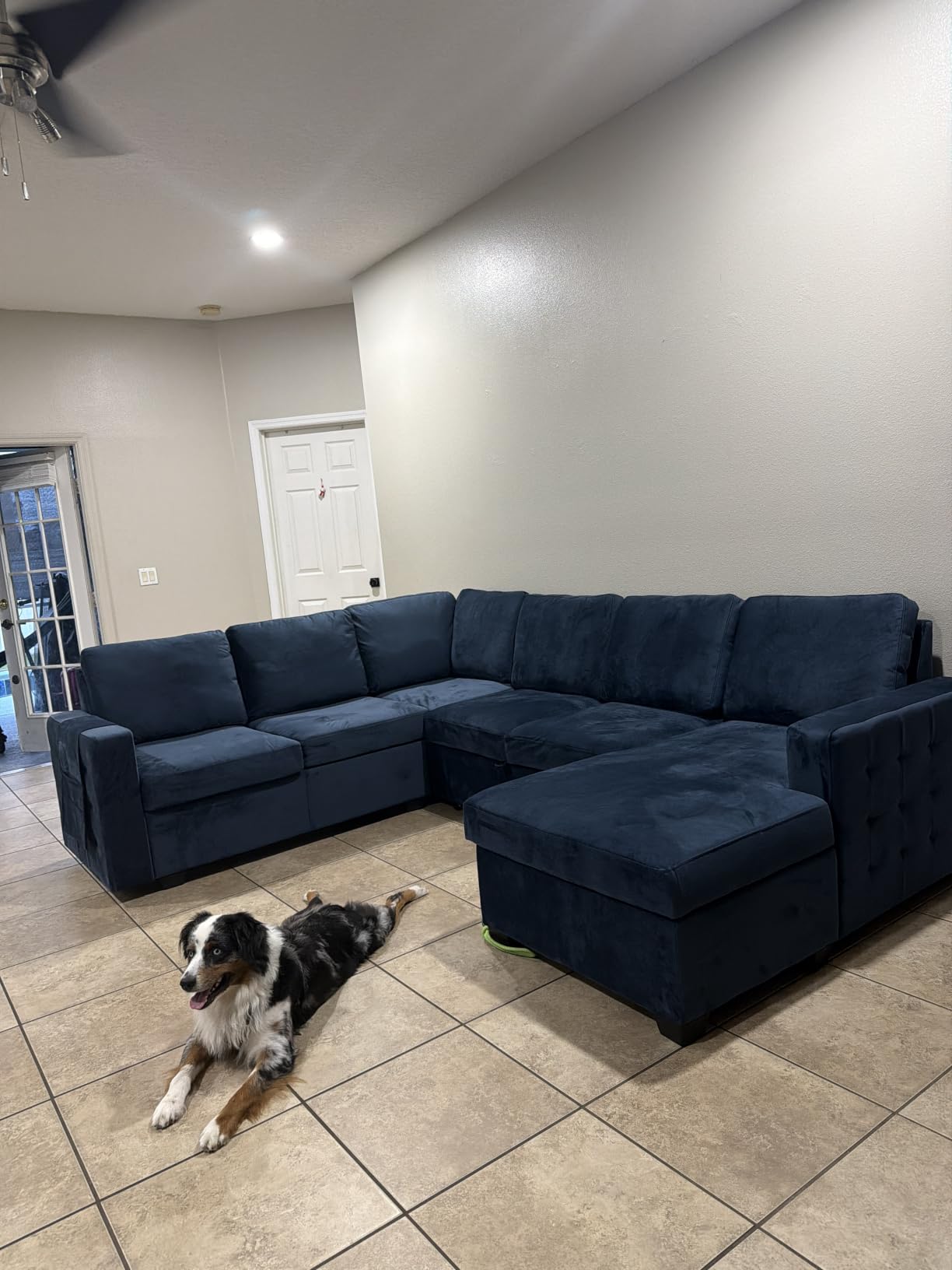 HONBAY Sleeper Sectional Couch with Pull-Out Bed Sectional Sleeper Sofa Pull Out Bed with Storage Chaise, 6 Seaters Couch for Living Room, Faux Leather Brown customer photo 1