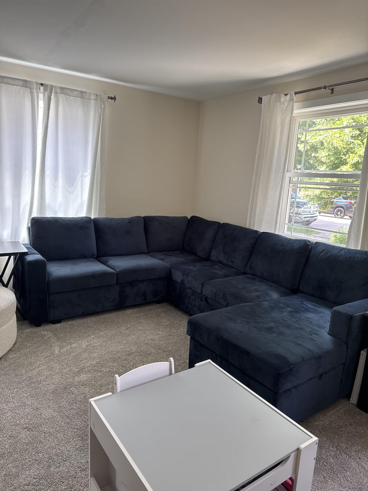 HONBAY Sleeper Sectional Couch with Pull-Out Bed Sectional Sleeper Sofa Pull Out Bed with Storage Chaise, 6 Seaters Couch for Living Room, Faux Leather Brown customer photo 2