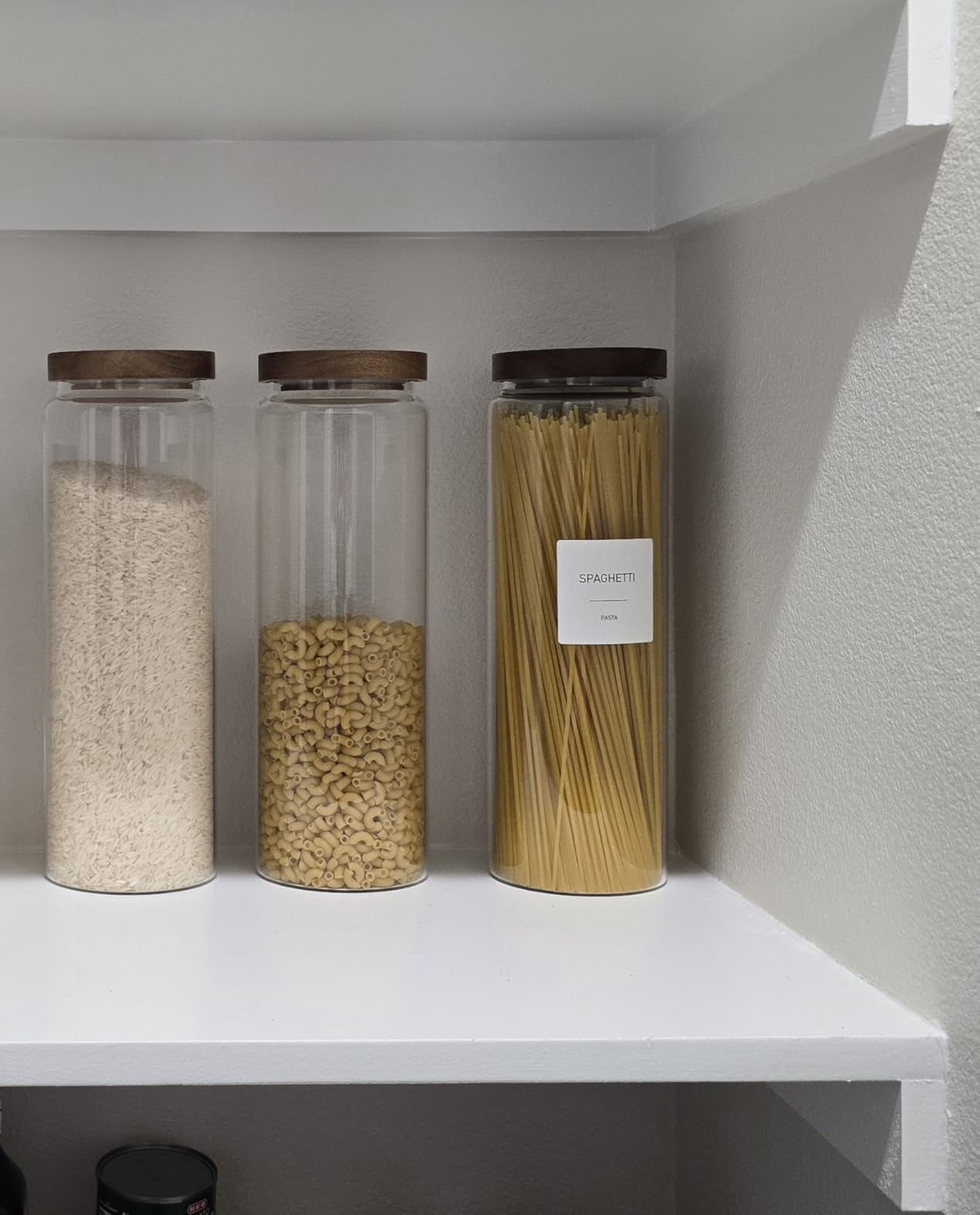 ComSaf Glass Pantry Storage Container with Acacia Wood Lids 1.1/0.5Qt 6Pack | Food Canister for Oats, Coffee, Sugar, Nuts, Snacks, Tea, Candy, Stacked Design customer photo 1