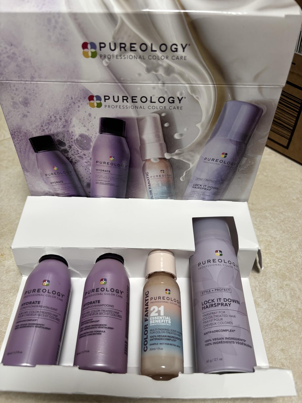 Pureology Hair Hydration Discovery Kit - Shampoo, Conditioner, Color-Fanatic Leave-In Treatment & Hairspray, Deeply Moisturizes, Instant Softness & Shine, For Dry and Color Treated Hair, Travel Size customer photo 1