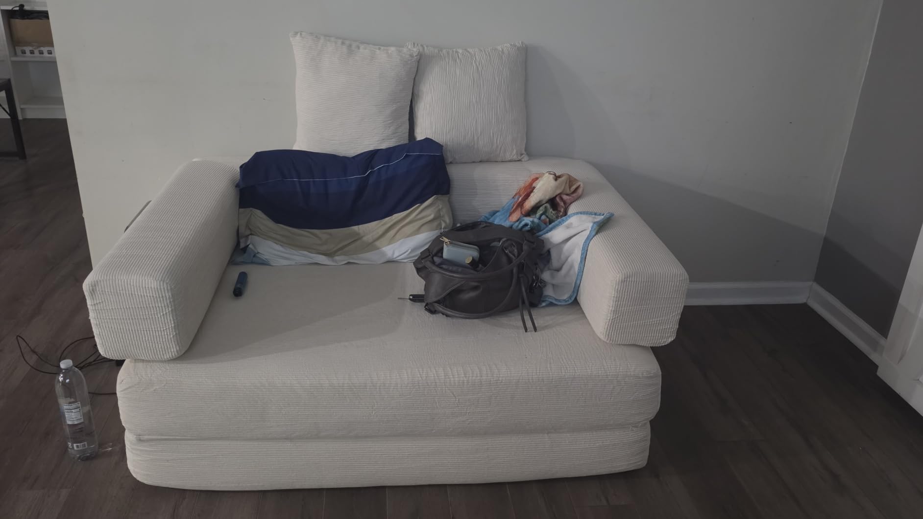 59.0 Inch Convertible Sofa Bed, 4-in-1Futon Sofas Bed Pull Out Sleeper Couch, Modern Deep Seat Sofa for Living Room, Corduroy Boneless Couches for Bedroom, Apartment, No Assembly Beige, 2 Seat customer photo 2