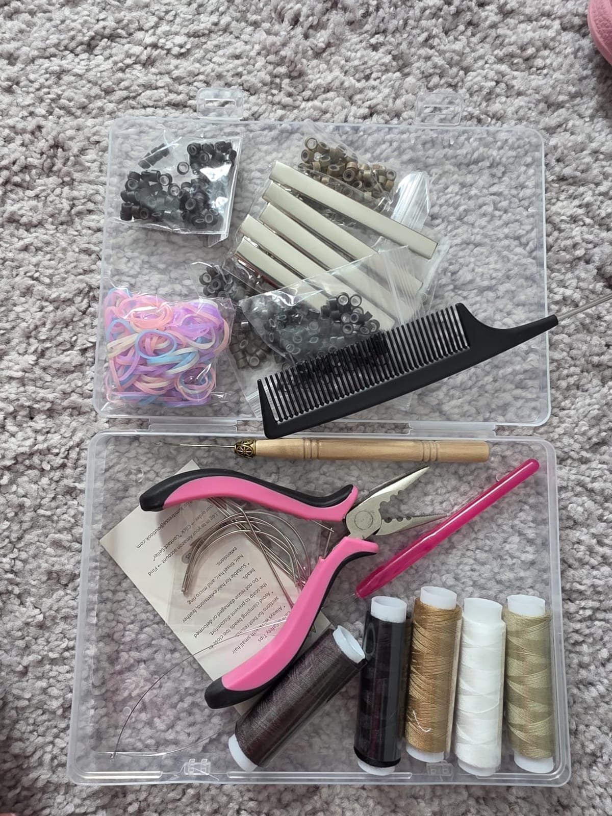 Hair Extension Tools Kit 500 Silicone Micro Rings for Micro Link | 500 silicone-lined micro rings 5 shades; 3-hole ergonomic plier; for microlink & I-tip extensions, salon & home DIY use customer photo 2