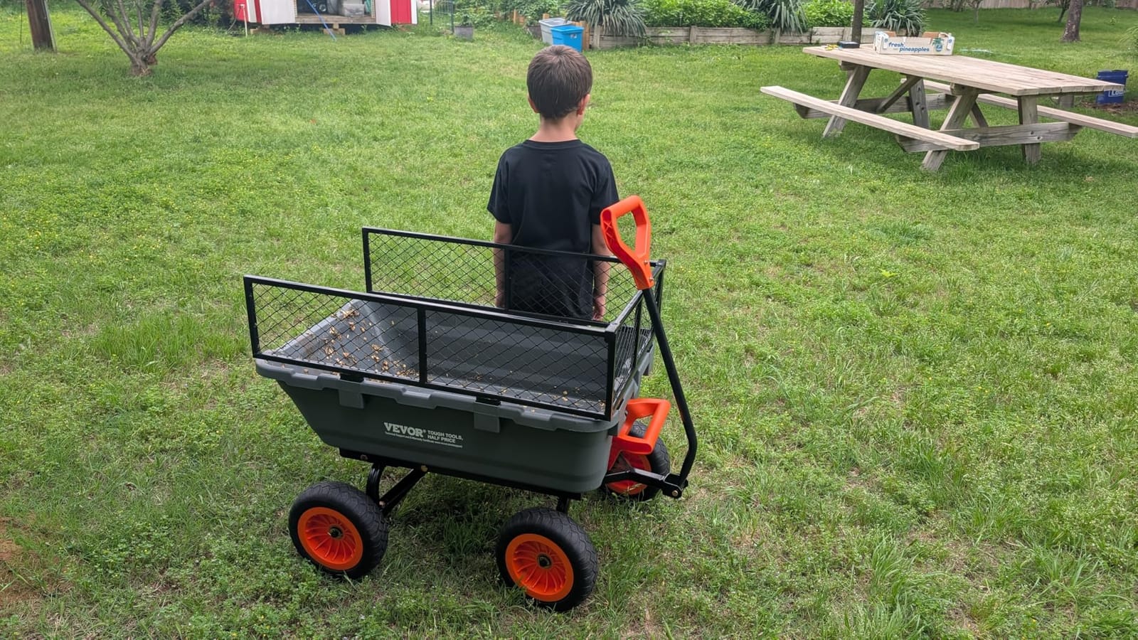 VEVOR 10 Cu.Ft 1200LBS Poly Garden Cart Dump Wagon, Heavy Duty Wheelbarrow with Convertible Handle and 13