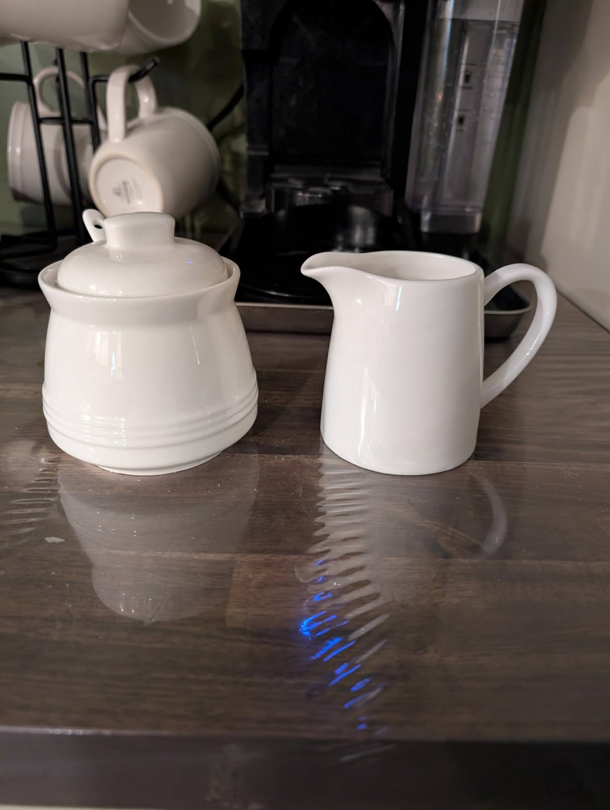 3 in1 Set 250ml/7.8oz Ceramic Milk Frothing Pitchers and 340ml/11.5oz Sugar Bowl with Spoon Breakfast Tea and Coffee Service, Porcelain Creamer Drip-Free Spout, Microwave and Dishwasher Safe customer photo 1