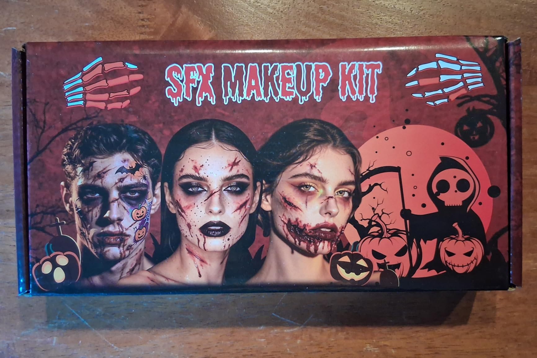 Halloween SFX Makeup Kit 24pcs for Adults Zombie Vampire Cosplay | 3 Kinds of Fake Blood+Scar Wax+Oil Face Paint Kit, Setting Powder, Brushes, Sponges, Professional Special Effects Makeup Kit customer photo 1