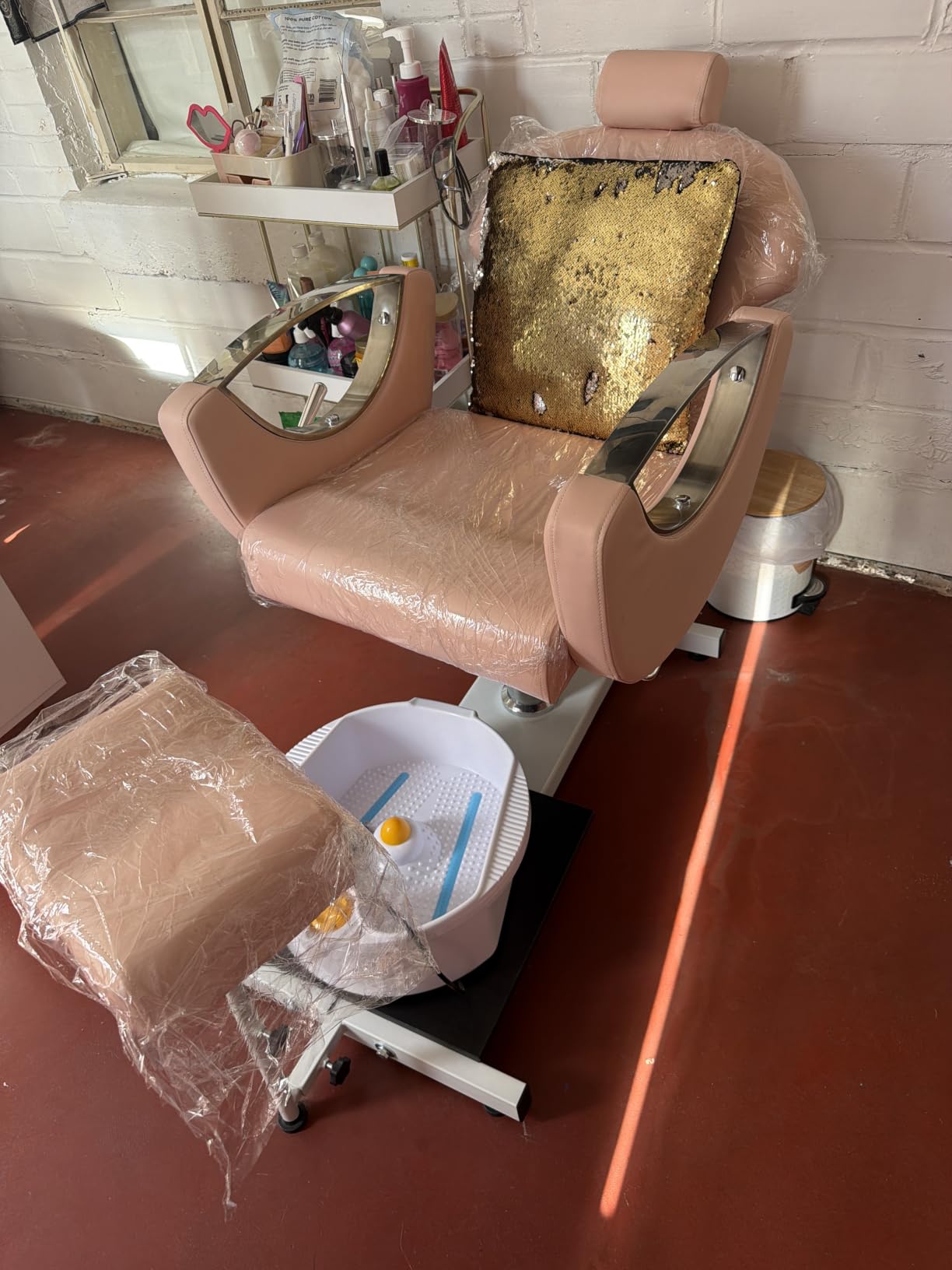 KIGOTY Pedicure Chair No Plumbing with Massage Bath,360°Swivel,Pillow,Beige | Reclining Pedicure Station Unit,Adjustable Height,Hydraulic Foot Spa Chiar,Footrest,Headrest customer photo 1