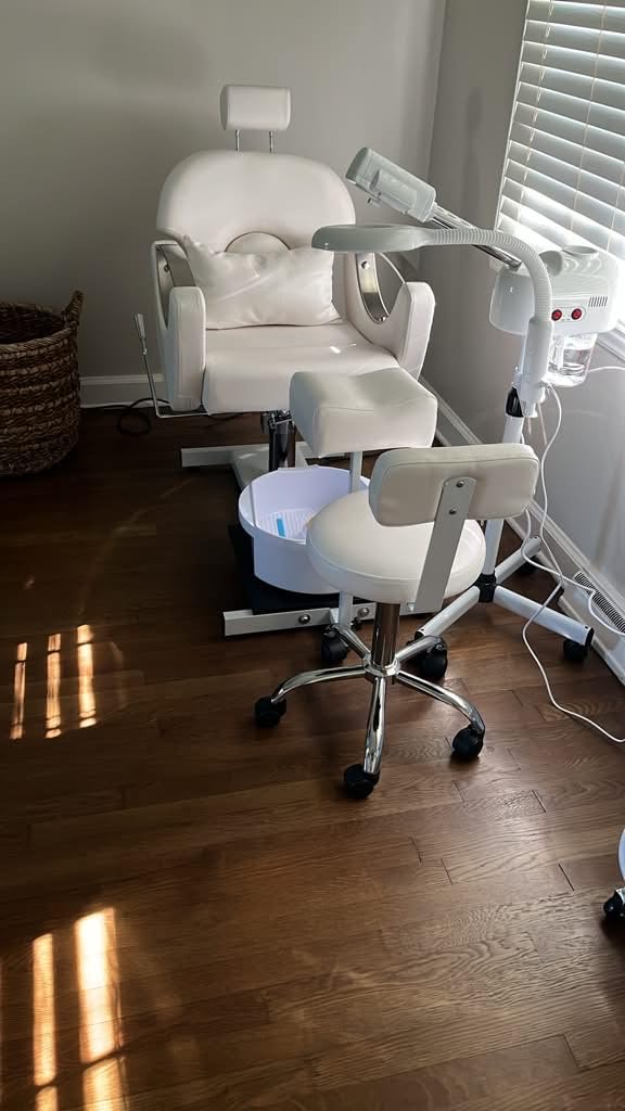 KIGOTY Pedicure Chair No Plumbing with Massage Bath,360°Swivel,Pillow,Beige | Reclining Pedicure Station Unit,Adjustable Height,Hydraulic Foot Spa Chiar,Footrest,Headrest customer photo 2