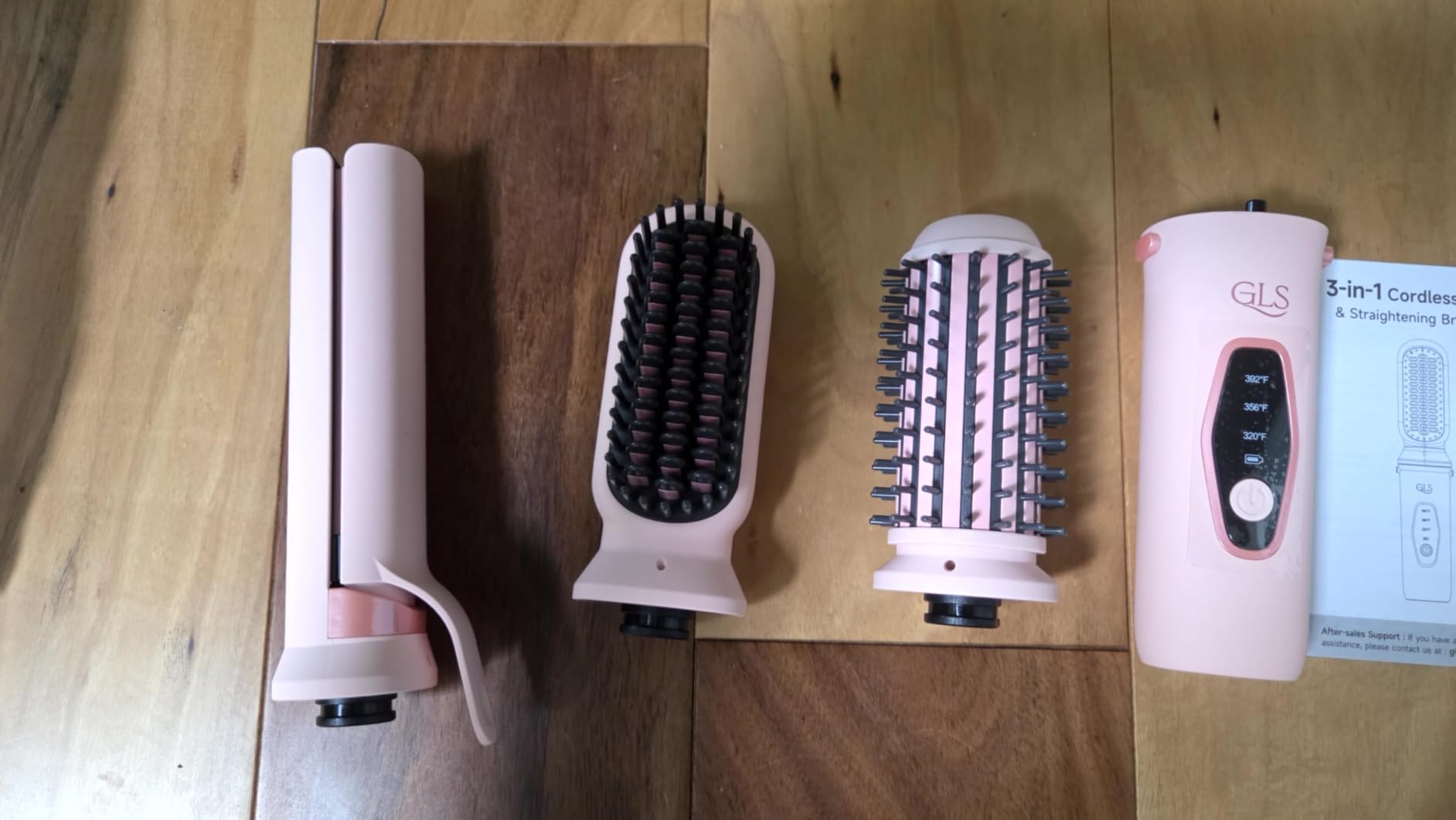 GLS 3-in-1 Cordless Hair Straightener Brush, Portable Cordless Curling Iron Brush and Flat Iron Heads, Hair Styling Set, USB Rechargeable for On-the-Go Styling, Fast Heat, Travel Friendly, Purple customer photo 1