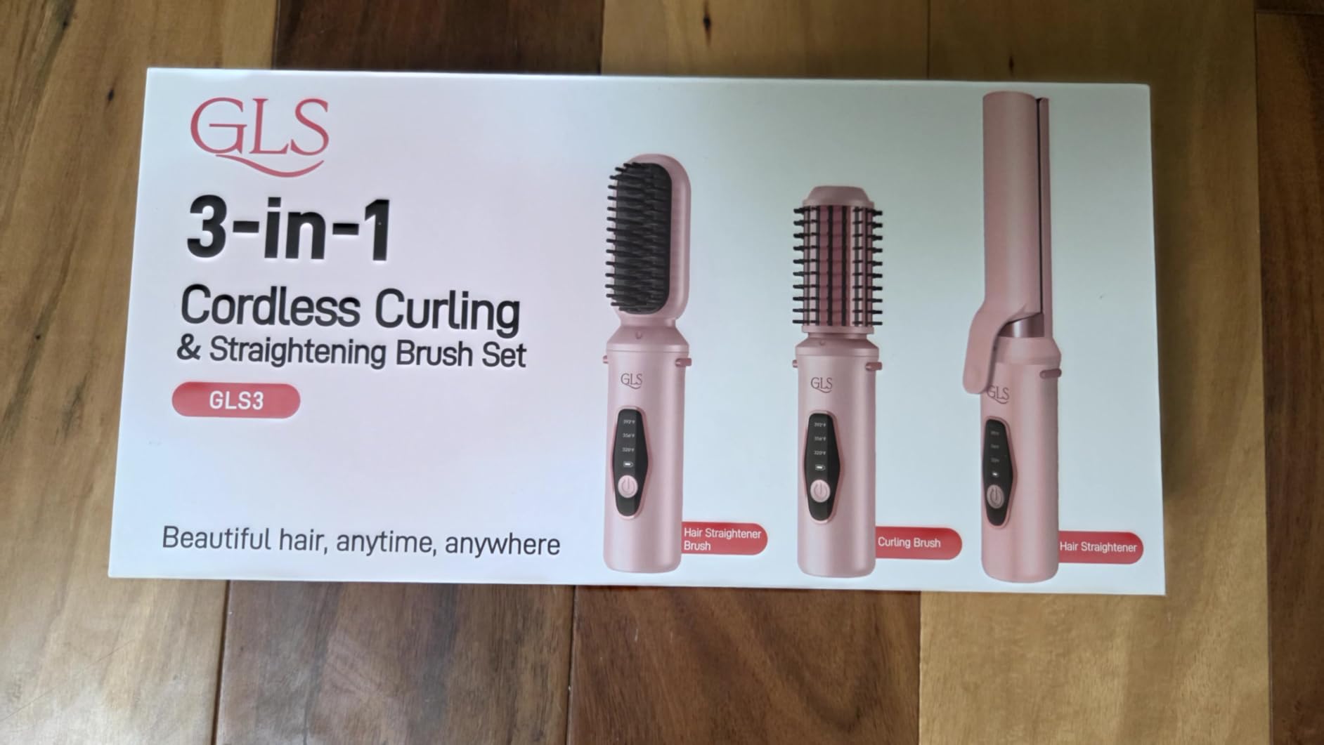 GLS 3-in-1 Cordless Hair Straightener Brush, Portable Cordless Curling Iron Brush and Flat Iron Heads, Hair Styling Set, USB Rechargeable for On-the-Go Styling, Fast Heat, Travel Friendly, Purple customer photo 2