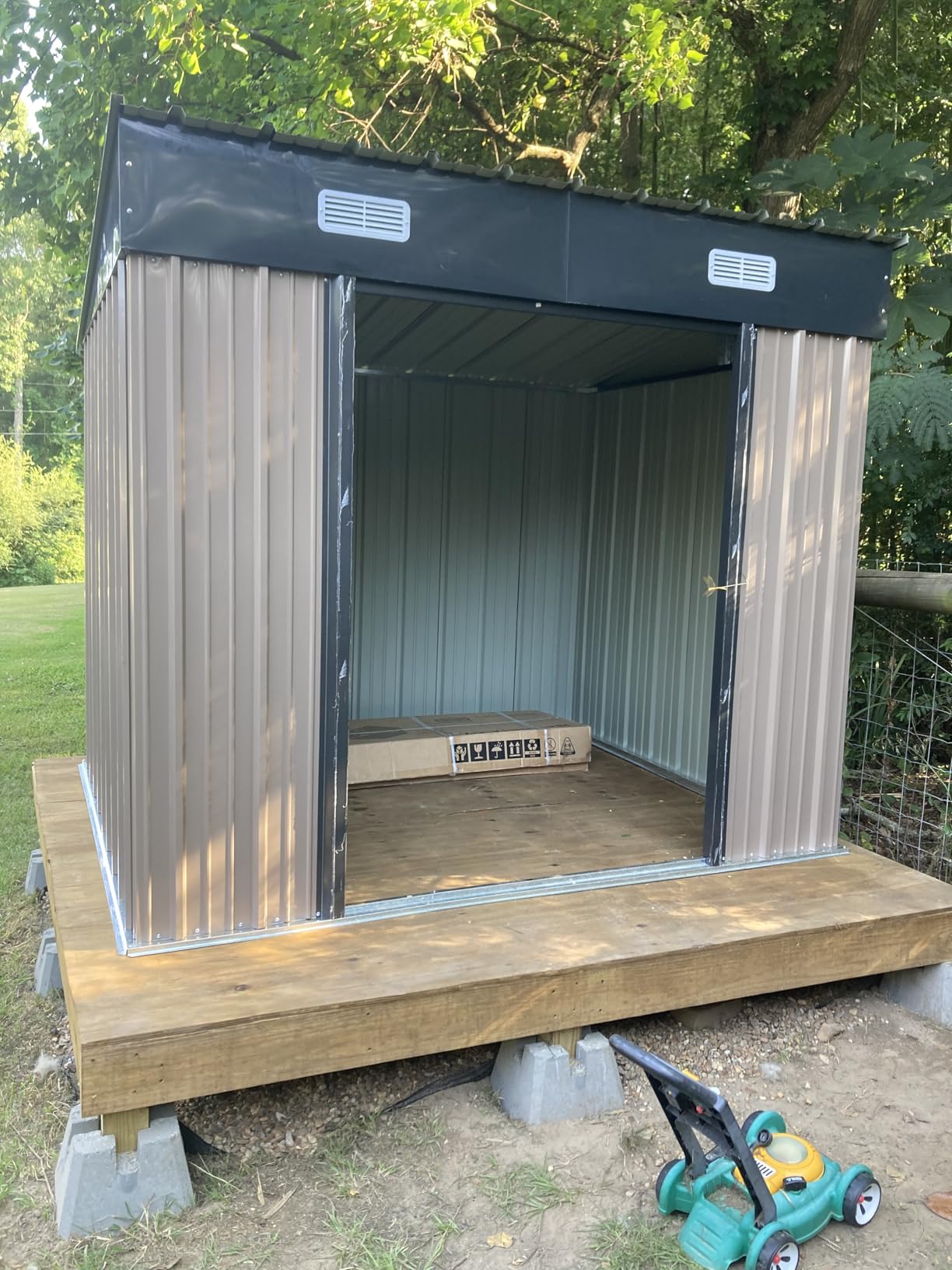 Aoxun 14x12 FT Outdoor Storage Shed, Metal Shed with Lockable Doors, Brown customer photo 1
