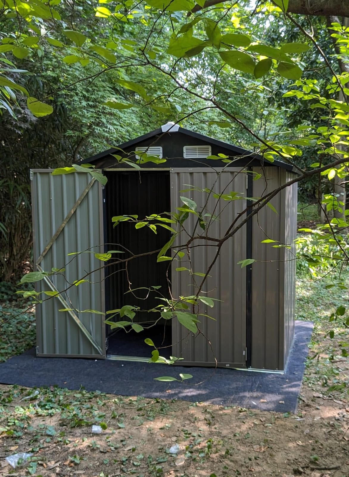 Aoxun 14x12 FT Outdoor Storage Shed, Metal Shed with Lockable Doors, Brown customer photo 2