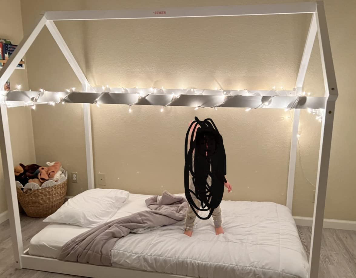 Costzon Twin Bed Frames for Kids, Wooden House Antlers-Shaped Floor Bed customer photo 1