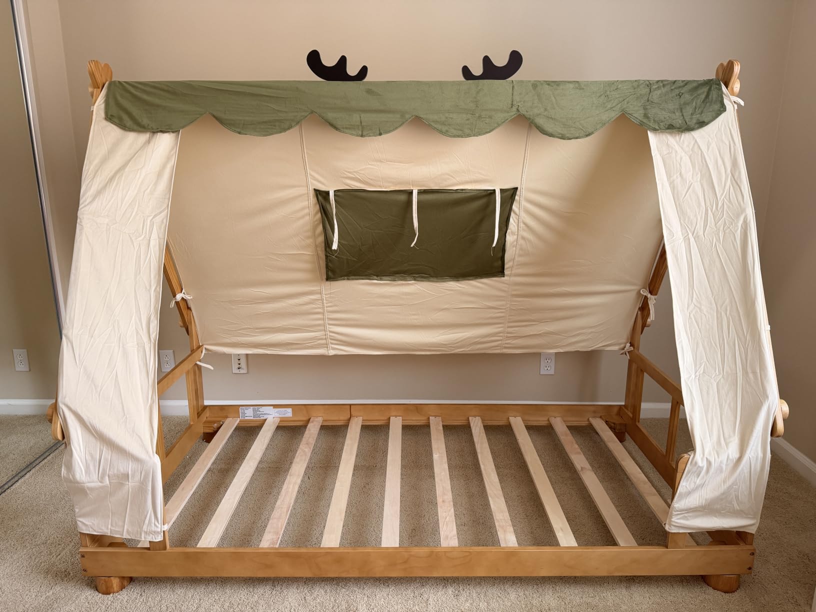 Costzon Twin Bed Frames for Kids, Wooden House Antlers-Shaped Floor Bed customer photo 2