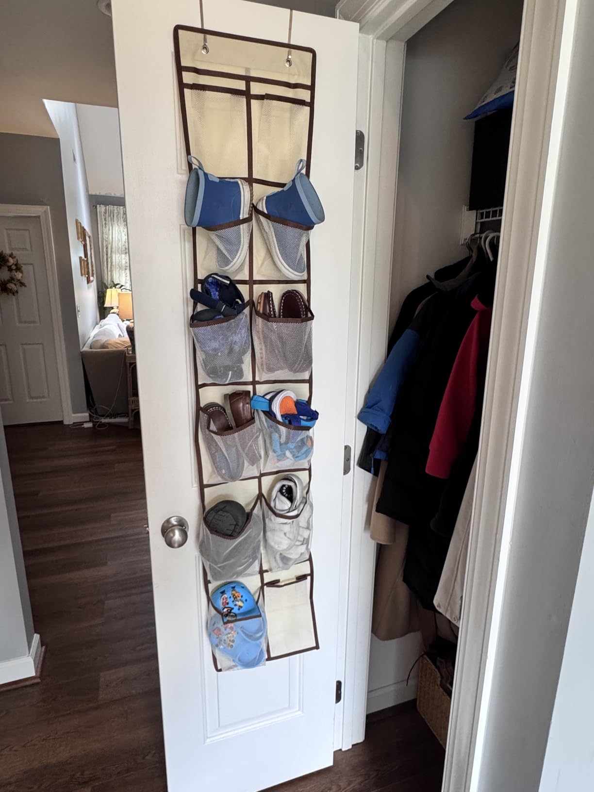 KEEPJOY 20-30 Pairs Over the Door Shoe Organizer, Mesh Hanging Shoe Rack for Door Storage with 20 Wide Deep Pockets,10-Tier Black Door Shoe Holder Fits Sneakers, Boots. customer photo 2