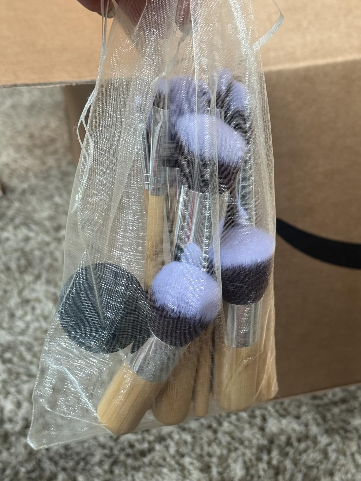 BS-MALL Makeup Brush Set 11Pcs Bamboo Synthetic Kabuki Brush Set Foundation Powder Blending Concealer Eye shadows Blush Cosmetics Brushes with Organizer Bag & Makeup Sponge (Beige) customer photo 1